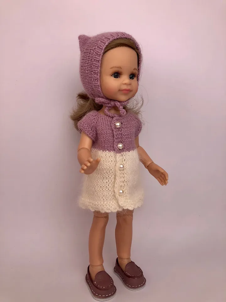 Paola Reina Doll 5 ITEMS Set: Exclusive Handmade Outfit - Dress, Sweater, Cardigan,, Shoes, Kitty-hat