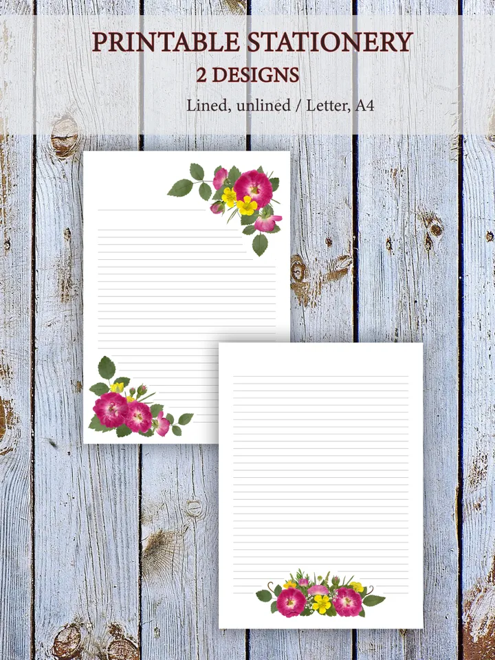 Pressed Flowers Printable Letter Writing Paper From Real Dried Plants, Letter Paper, Cute Stationery Set, Digital Letter Writing Set
