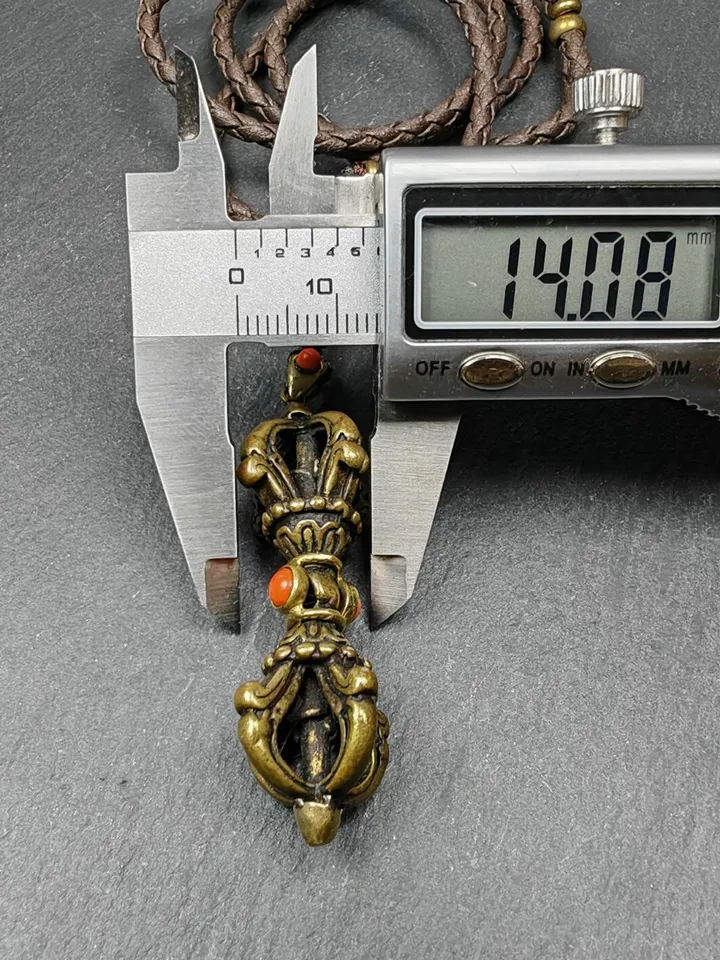 Tibetan Vajra Dorje Amulet - Antique Brass Buddha Protective Charm Inlaid with Agate | 2.0 Inches | Spiritual Gift from Tibet