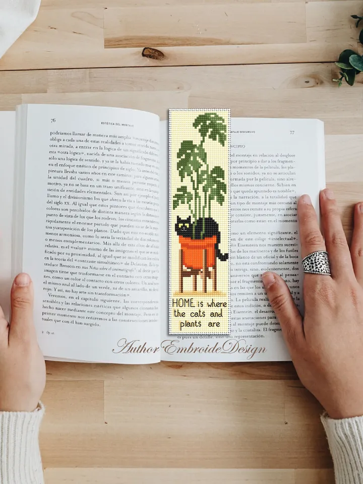 Cat bookmark cross stitch pattern download PDF Black cat cross stitch chart, Bookmark digital pattern PDF, Monstera, Home sweet home #B321