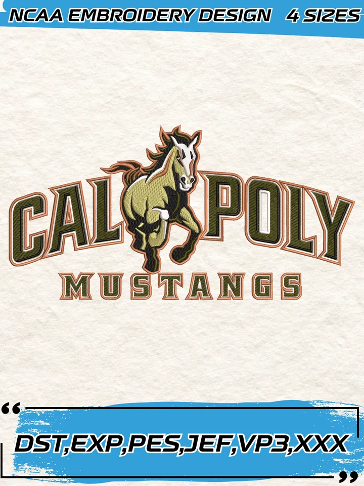 Cal Poly Mustangs Embroidery Designs,NCAA Logo Embroidery Design,Machine Embroidery Design File,4 Sizes, Digital Download