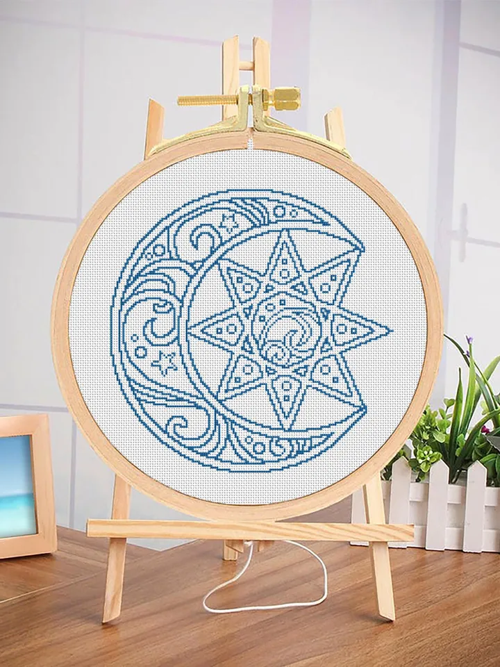 Mandala moon cross stitch pattern download PDF Christmas moon embroidery Modern mandala digital Monochrome cross stitch chart #M164