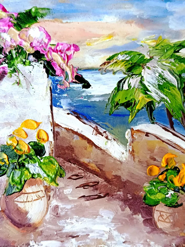 Italian Landscape Painting Italy Original Art Impasto Oil Painting Seascape Wall Art Painting Coast Cityscape 4x4 by ArtProkopaloSv