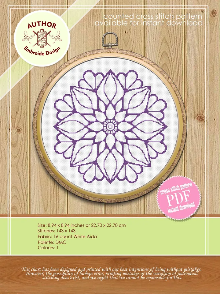 Mandala set cross stitch pattern download PDF, Monochrome embroidery PDF, Floral ornament cross stitch chart, Easy mandala digital PDF #S34