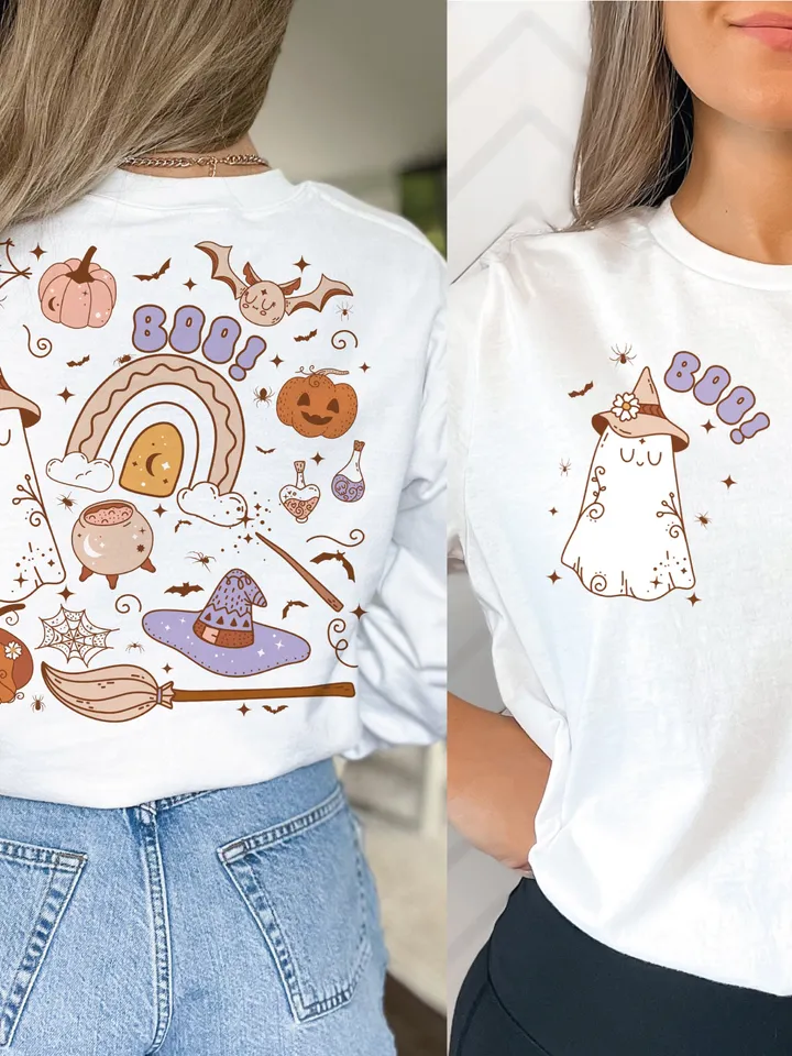 Cute Ghost Png, Back and Front Boo Png, Retro Halloween Png, Halloween Sublimation, Kid Shirt Design, Spooky Halloween Png, Fall Sublimation