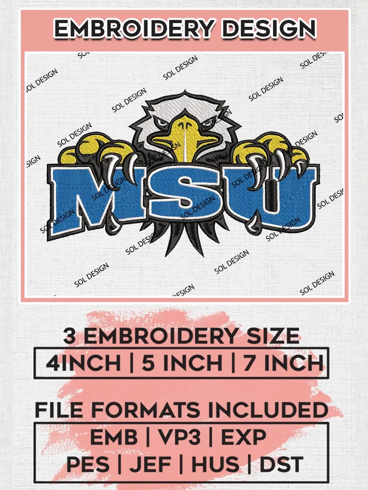 NCAA Morehead State Eagles Logo Machine Embroidery Design, NCAA MSU Eagles Embroidery Design Design files, NCAA Team Embroidery Designs, NCAA Machine Embroidery Designs, Digital Download