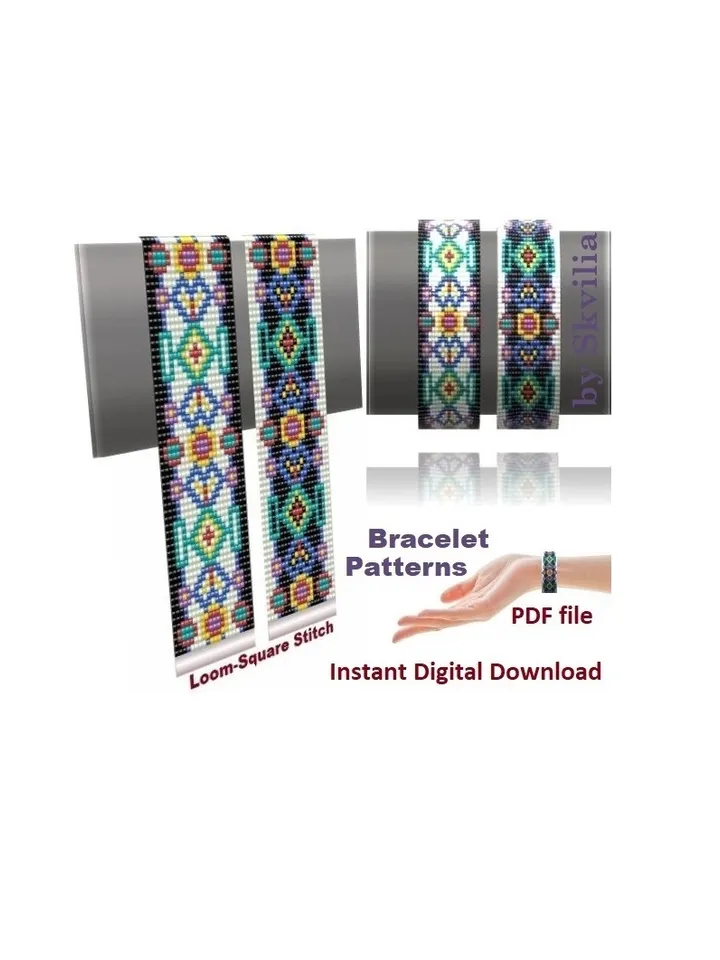 Cuff Bracelet Loom Stitch Bead Patterns Bracelet Beading Patterns Bead loom pattern Instant Download