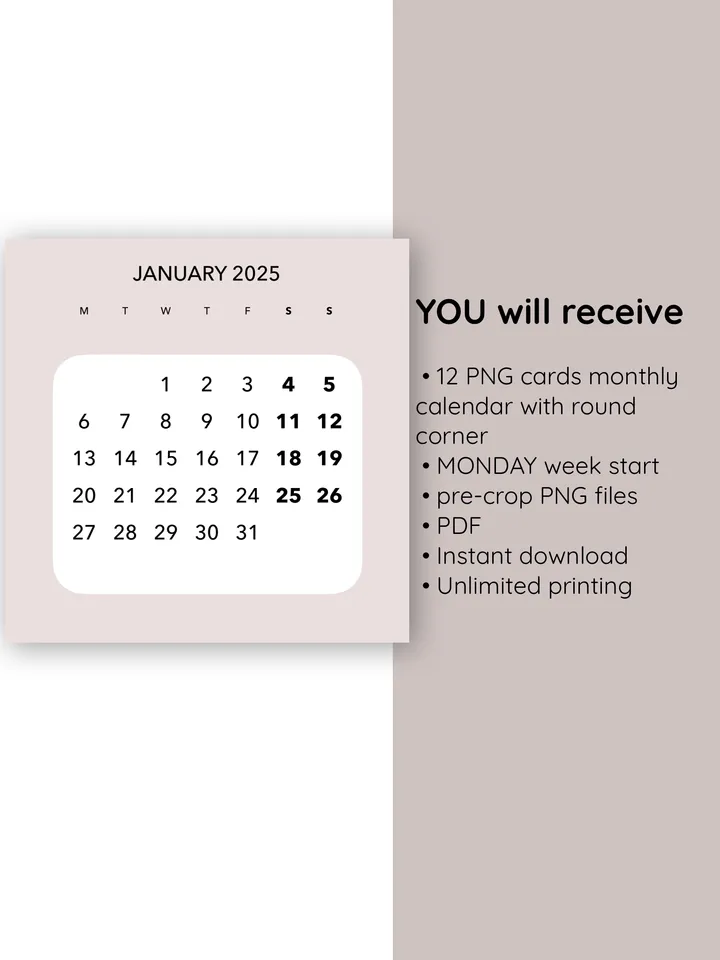 Printable Desk Calendar Monthly Cards and Dividers. Functional planner cards. Monthly desk calendar. 12 month 2025 calendar. Calendar crafting. Monday week start