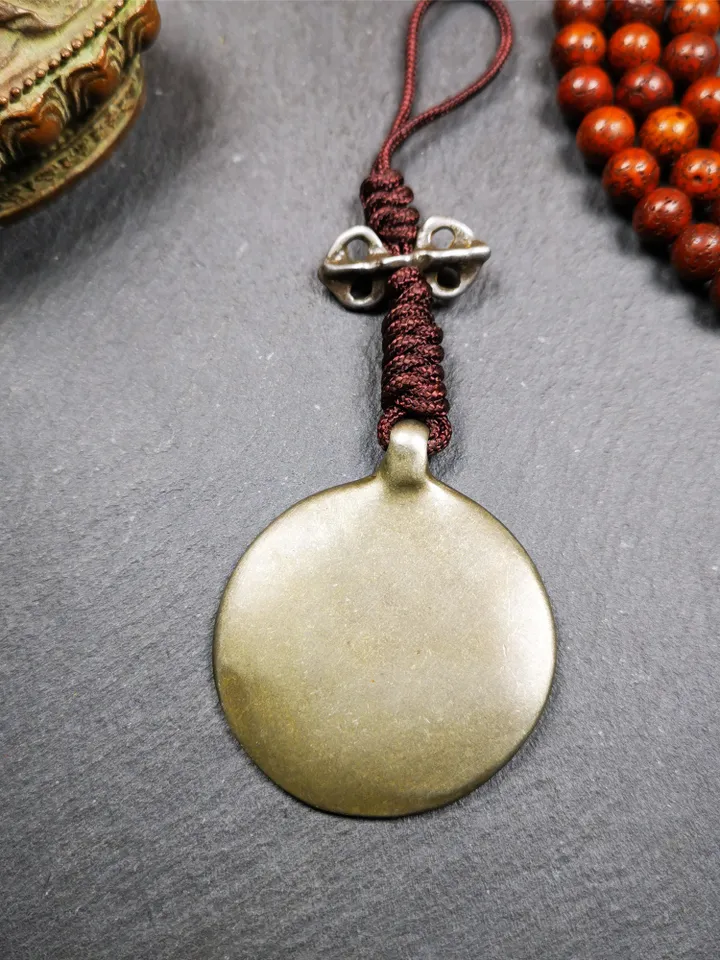 Gandhanra Antique SIPAHO(srid pa ho) Amulet, Tibetan Buddhist Astrology Badge,12 zodiac Melong Mirror, Jiugong Bagua Badge,20 Years Old