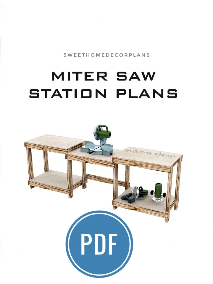 Diy miter saw station plans pdf for woodworking. Workbench craft saw table for woodworking in garage storage. Miter station work table plans.