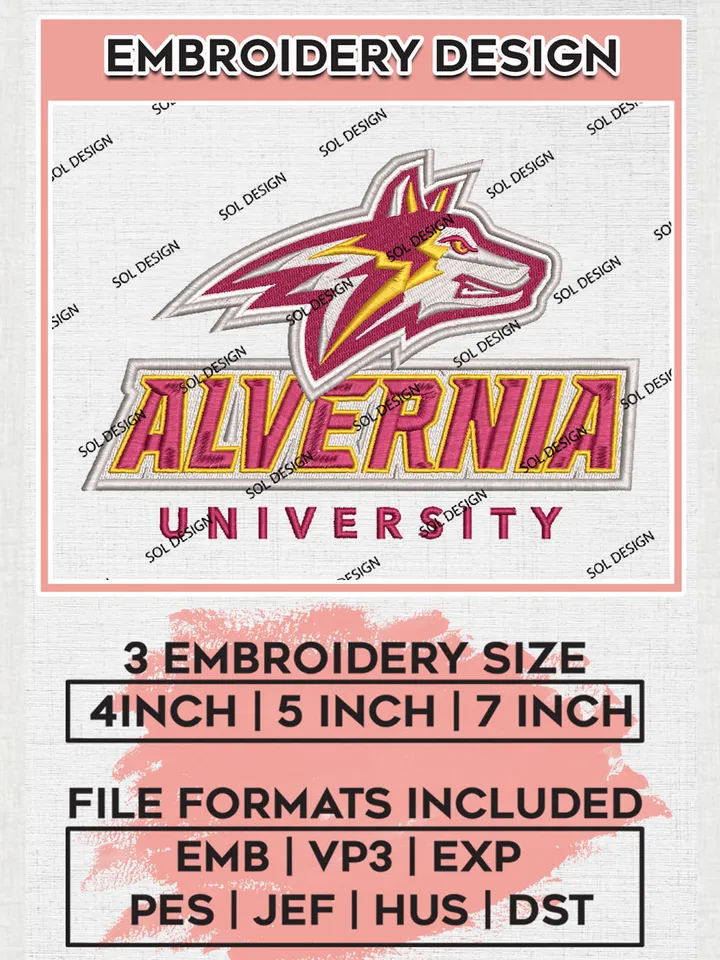 Alvernia Uni.versity Team Word Logo Embroidery Design Files, NCAA Alvernia Golden Wolves Machine Embroidery, NCAA Teams, 3 sizes, NCAA Machine embroidery designs, Digital Download