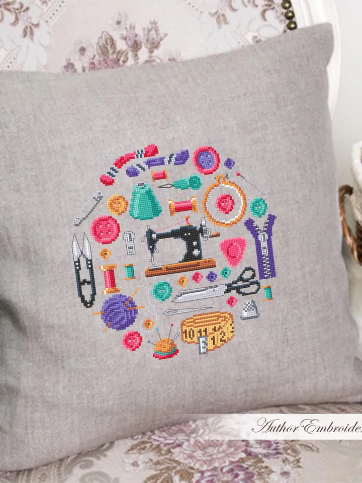 Sewing sampler cross stitch pattern PDF download Sewing accessories cross stitch chart, Simple pattern digital PDF, Sewing room decor #O22