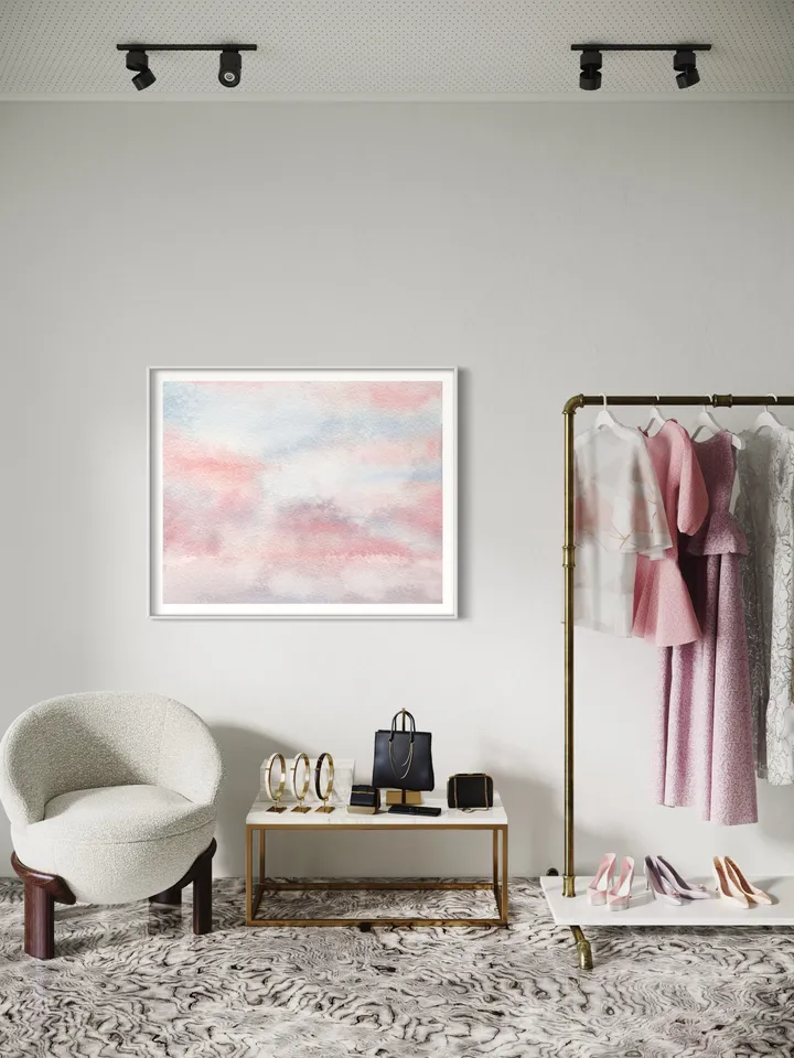 Pastel Cloud Print, Watercolor Painting, Cloud Art Print, Pink Sunset Print, Watercolor Sky, Above The Bed Art, Blush Pink Wall Art Print