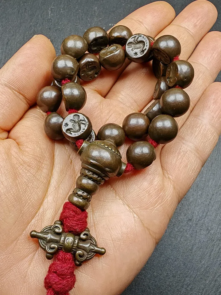 Gandhanra Antique Tibetan Handhold Wrist Mala,12mm Half Round Garuda Bird, Made of Thokcha,Lucky Rosary,Spiritual Gift