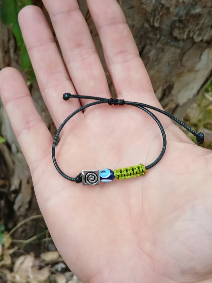 Symbol And Evil Eye Bead Men's Bracelet Adjustable Water Resistant