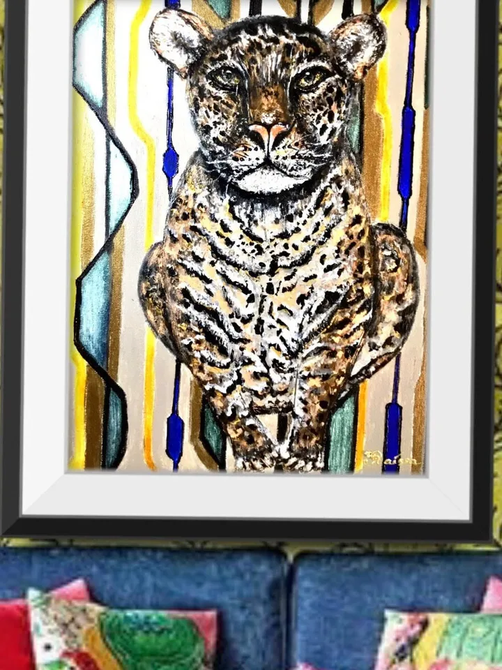 Leopard painting,Baby leopard on a fantasy background,original acrylic painting,3 d canvas painted by all sides.