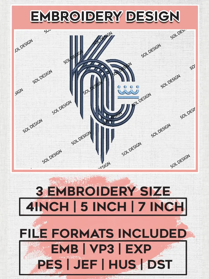 MLB KC Royals Logo Embroidery Design Files, MLB Kansas City Royals Team Embroidery, NCAA Teams, 3 sizes, MLB Machine embroidery designs, Digital Download