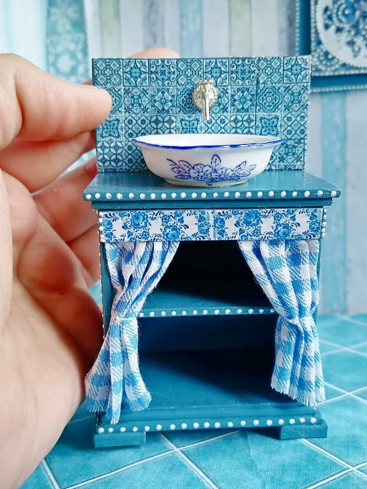 A set of kitchen furniture for a dollhouse. 1:12. Puppet miniature.