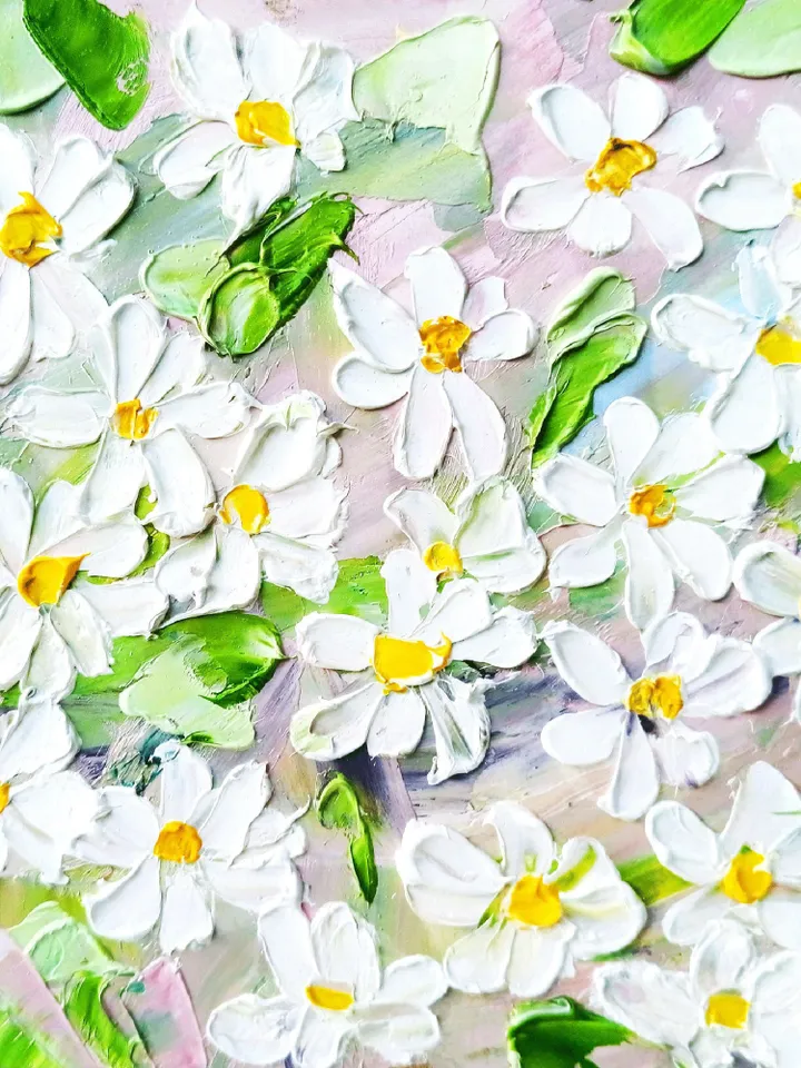 Daisy Painting Chamomile Original Fine Art Flowers Blossoms Wall Art Decor Floral Impasto Artwork Meadow Art Gifts by ArtProkopaloSv