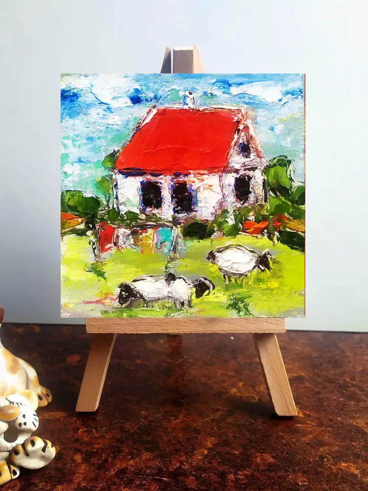 Ireland Painting Sheep Original Art Irish Landscape Oil Painting Farm Small Artwork