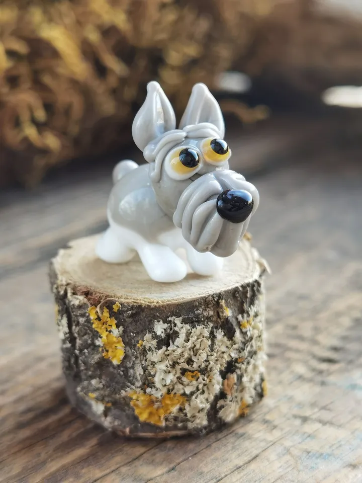 GLASS FIGURINES Schnauzer figurine Schnauzer GIFT Dog ornament Dog art Glass Dog decor Glass schnauzer art Miniature animals Tiny schnauzer