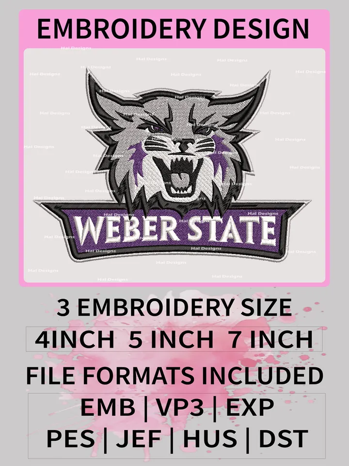 NCAA Weber State Wildcats Embroidery File, 3 Sizes, 6 Formats, NCAA Machine Embroidery Design, NCAA Logo, NCAA Teams