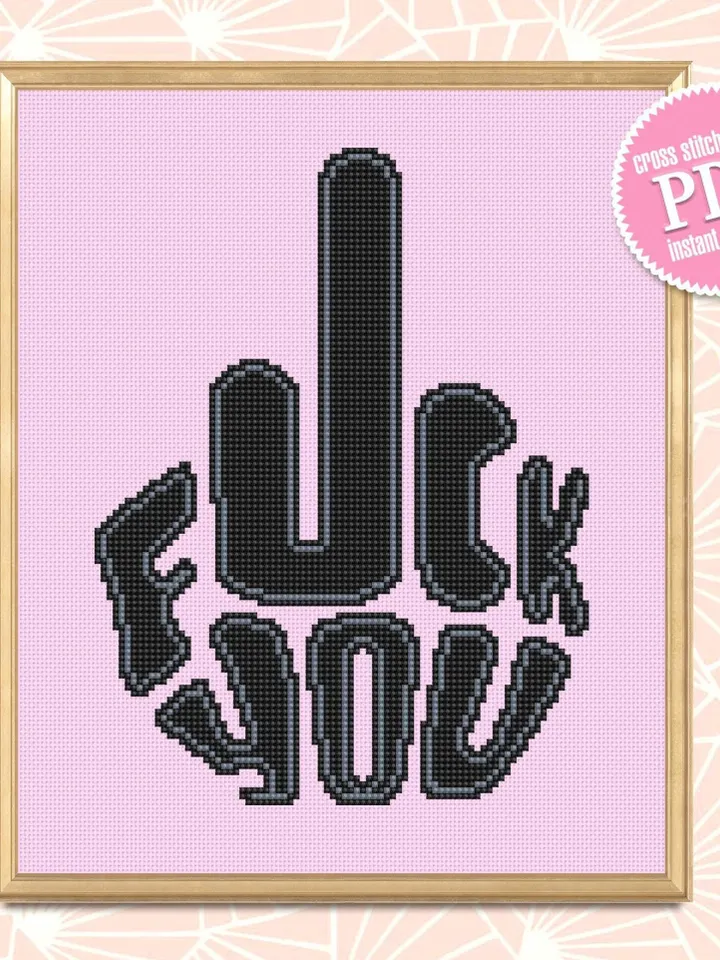 Fuck you cross stitch pattern PDF download Rude cross stitch chart, Fuck pattern digital PDF, Embroidery for adult #Q10