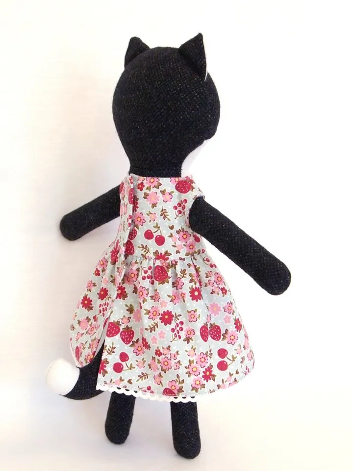 Tuxedo cat girl, handmade plush kitten toy, stuffed wool doll, soft cat toy