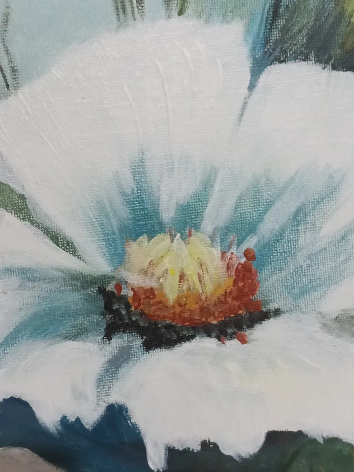 Original flower painting, white flowers, canvas on cardboard. 30*40cm/12*16inc