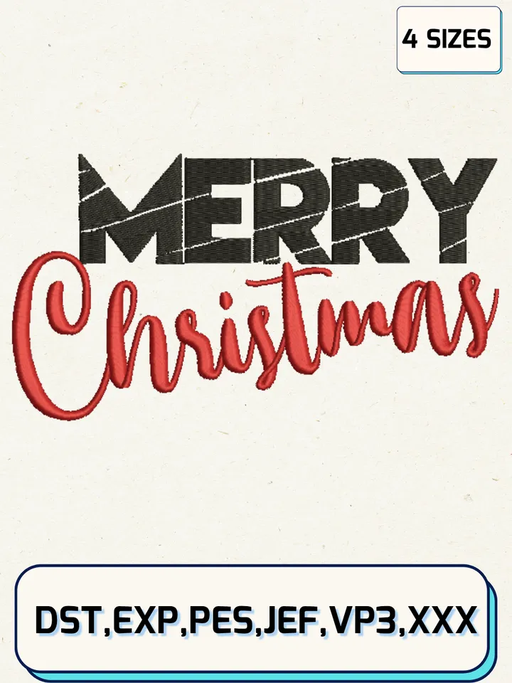 Merry Christmas Embroidery Design Files,Christmas Embroidery Designs,Machine Embroidery Files,4 Sizes