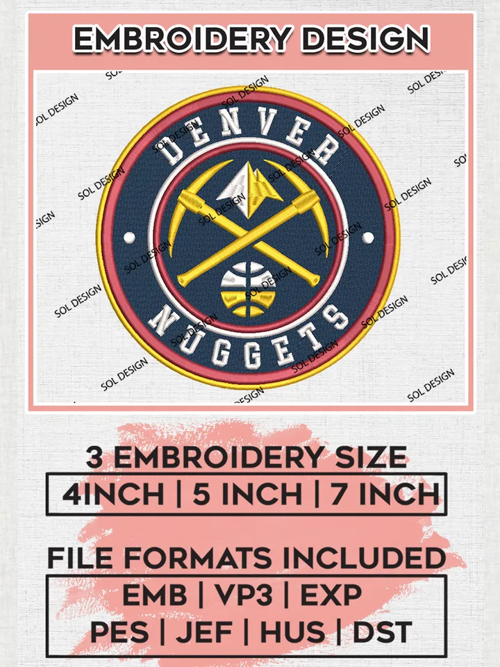 Denver Nuggets NBA Basketball Team Logo Embroidery Design, NBA Denver Nuggets Logo Embroidery Files, Basketball Team Machine Embroidery, Machine Embroidery Design