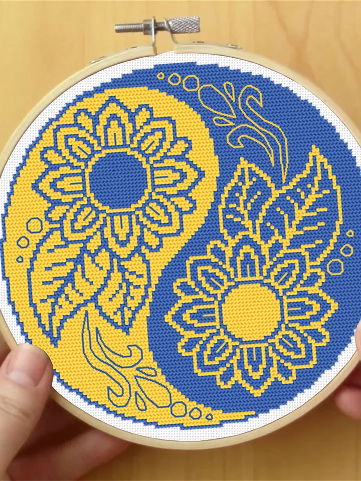 Yin yang mandala cross stitch pattern download PDF Ukraine sunflower cross stitch chart, Small flower mandala digital pattern PDF #M219