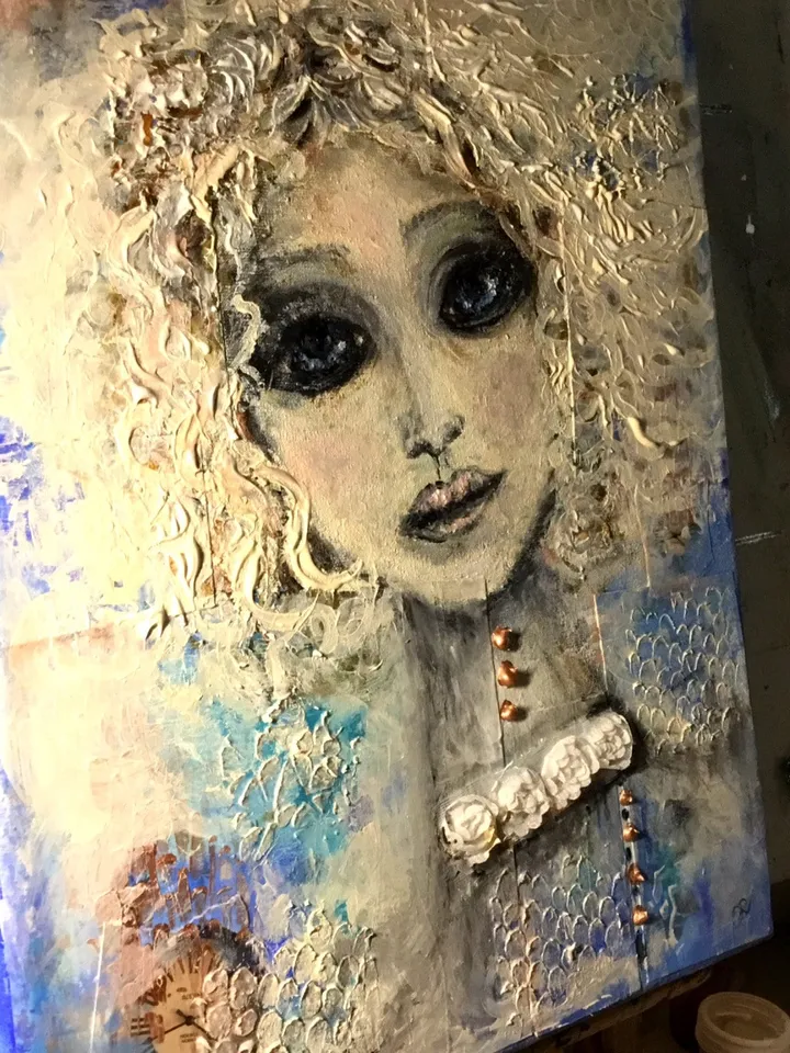 Fantasy woman painting,3 D stretched canvas,acrylic mix media painting.