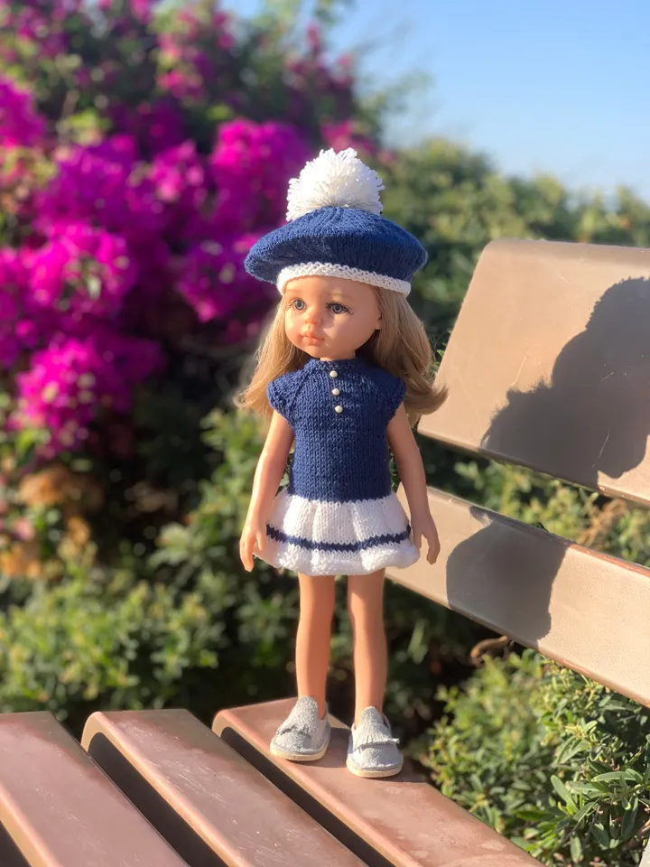 PDF SIMPLE Doll Beret Knitting Pattern & Tutorial Paola Reina digital 12-13 inches engish text