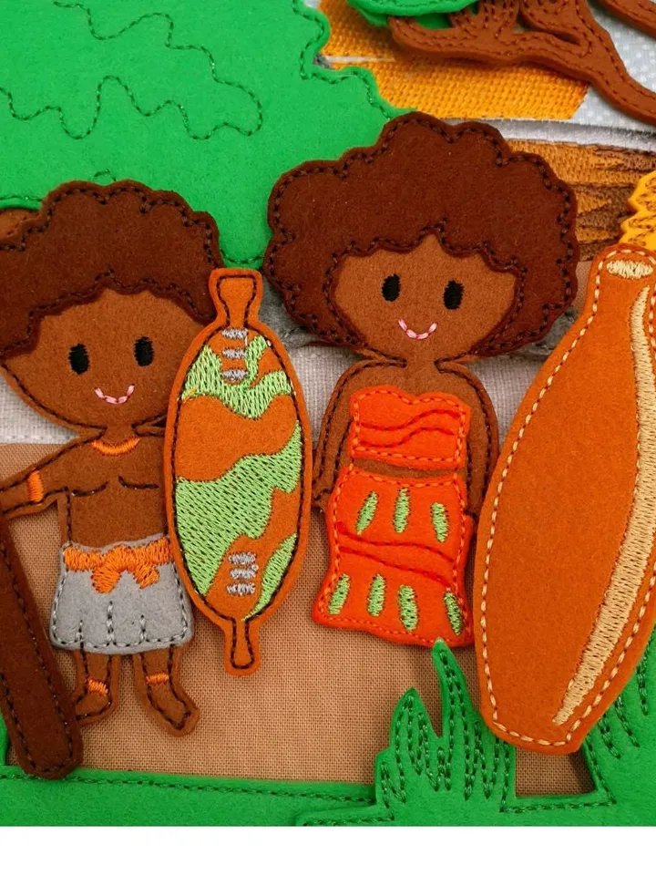 Africa Quiet Book Page & Finger Puppets ITH Embroidery Design, Felt Play Mat Set, Educational Toy, Cultural Learning Digital Download