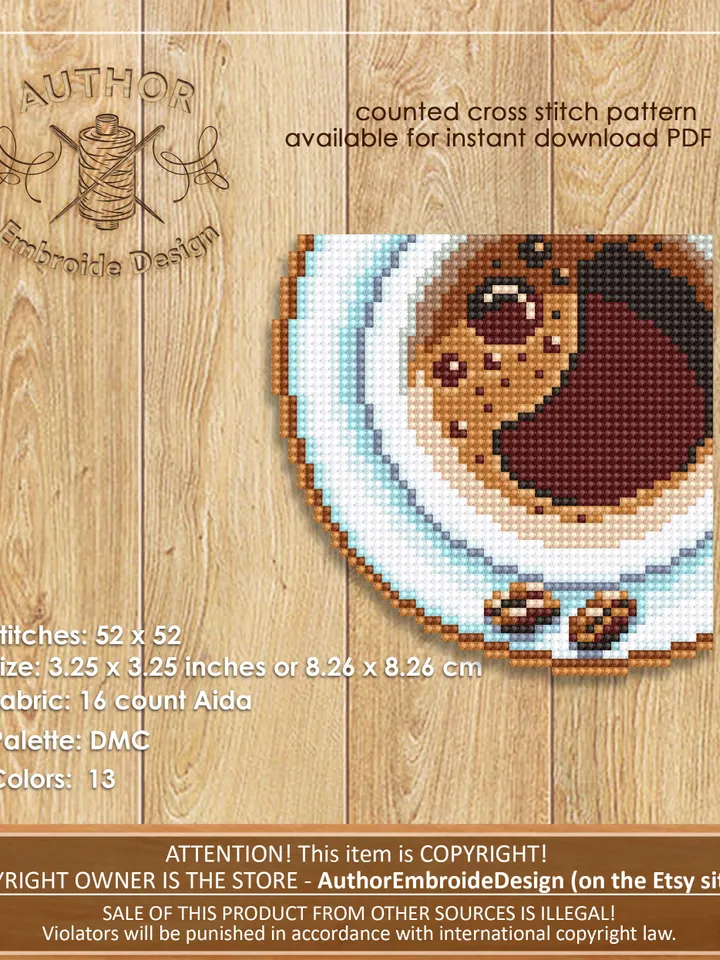 Corner bookmark cross stitch pattern PDF download Cup of Coffee cross stitch chart, Coffee bookmark digital PDF, Coffee lover gift #B247