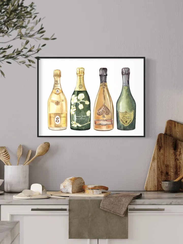 Champagne Watercolor Art Print, Cocktail Print, Bar Cart Art Work, Bar Decor, College Apartment, Wine Cocktail Drink, College Dorm Decor