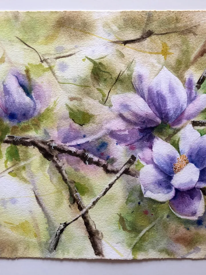 Flowers Original Painting Flora Watercolor Art Spring Wall Art Blooming Trees
