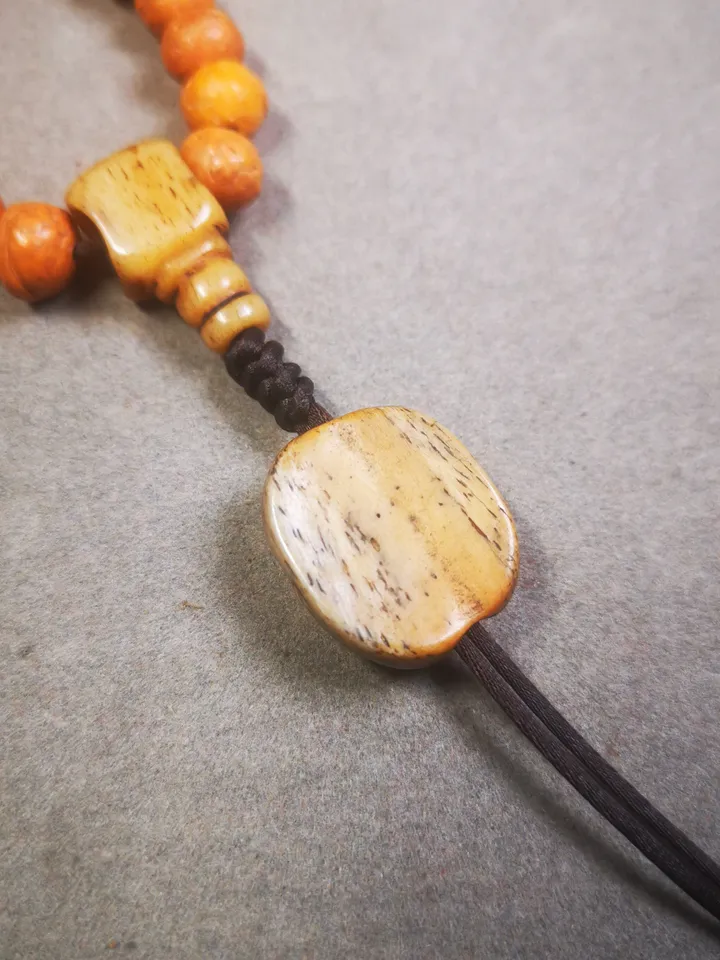 Gandhanra Handmade Tibetan Pendant Bead,Bone Carved Spacer Bead for Mala,Skull Sitavana Amulet Pendant
