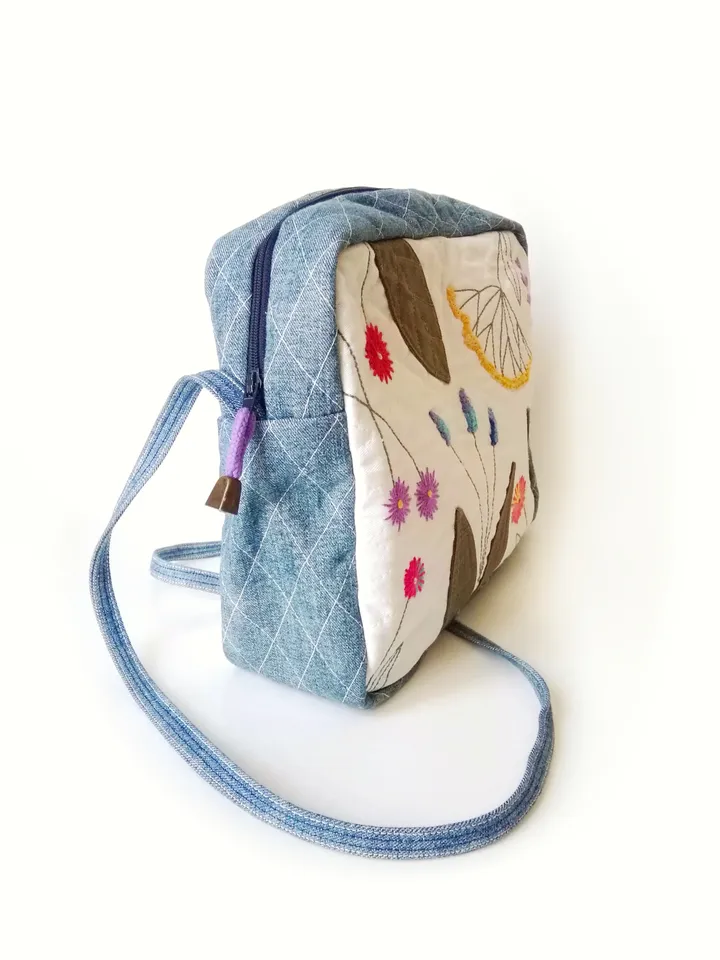 Handcrafted Denim Shoulder Bags: Handmade Embroidered Fabric Women's Handbags - Functional Accessories in Boho Style. FREE SHIPPING!