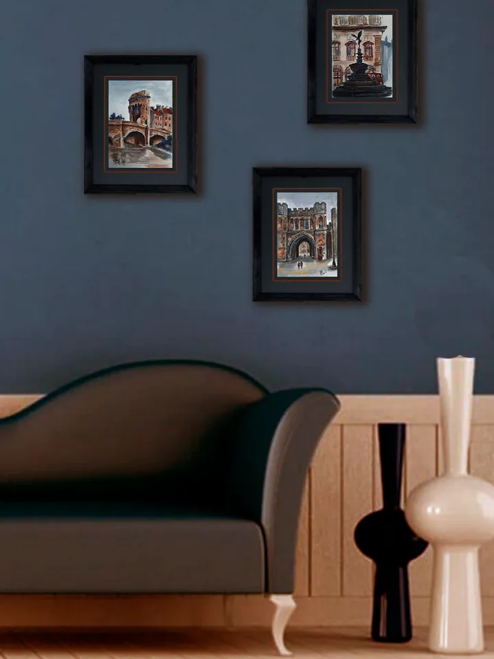 Watercolor paintings Saxon spirit set of 3 pieces. Series British sketches 5,3 х 7,3 inches