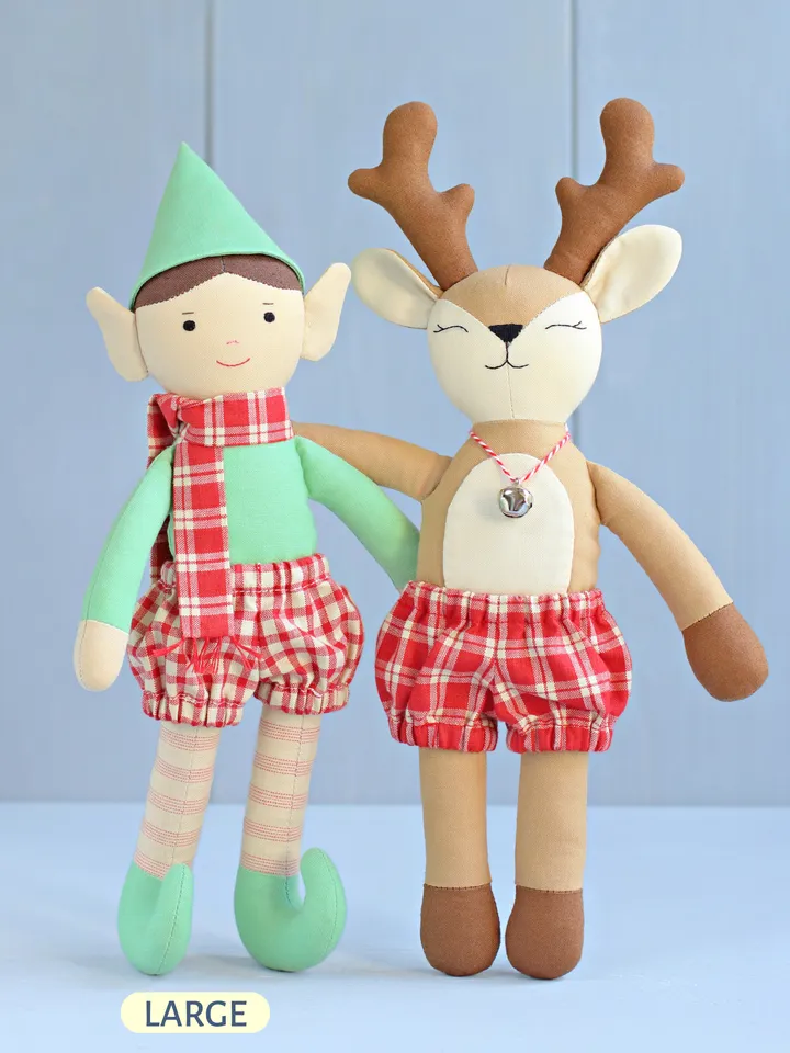2 PDF Large Elf Doll and Large Deer Stuffed Animal Sewing Patterns Bundle