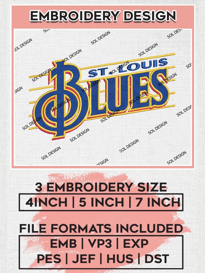 NHL Blues Text Logo Embroidery Designs, NHL St. Louis Blues Team Logo Embroidery, Hockey Team Logo Emb Files, NHL Embroidery Designs, NHL Machine Embroidery Designs, Digital Download