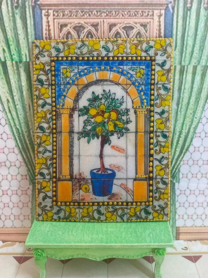 Panel for a dollhouse. 1:12. Painting for a doll. Dollhouse accessories. Tiled panel.