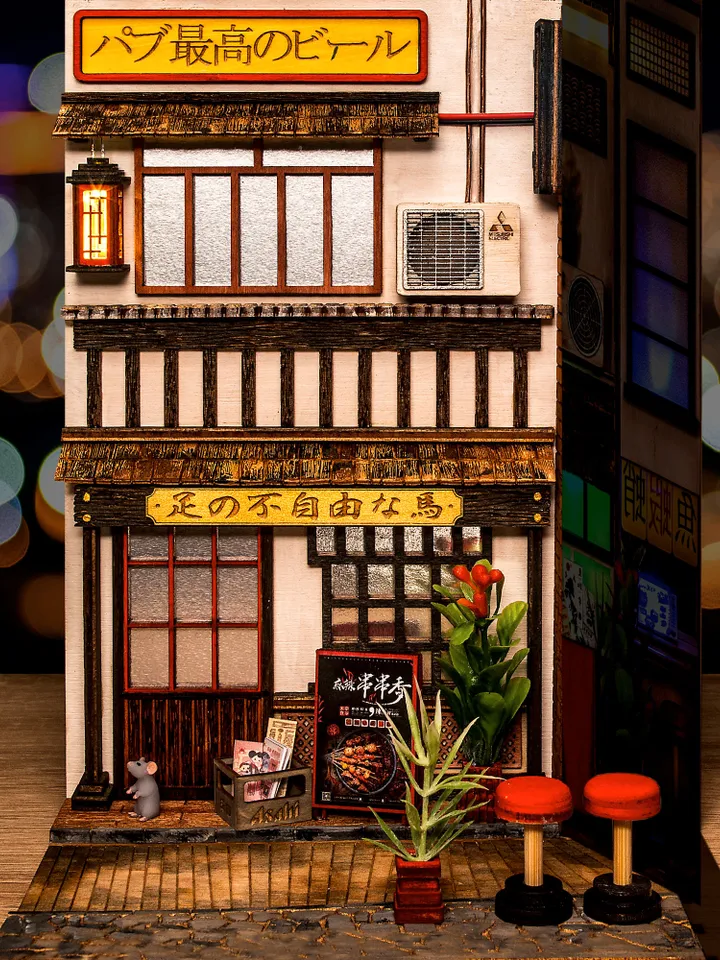 Book nook, Bookshelf insert, Nightlight, Japanese Street, Japanese Lane, Kyoto, Tokyo, Nippon