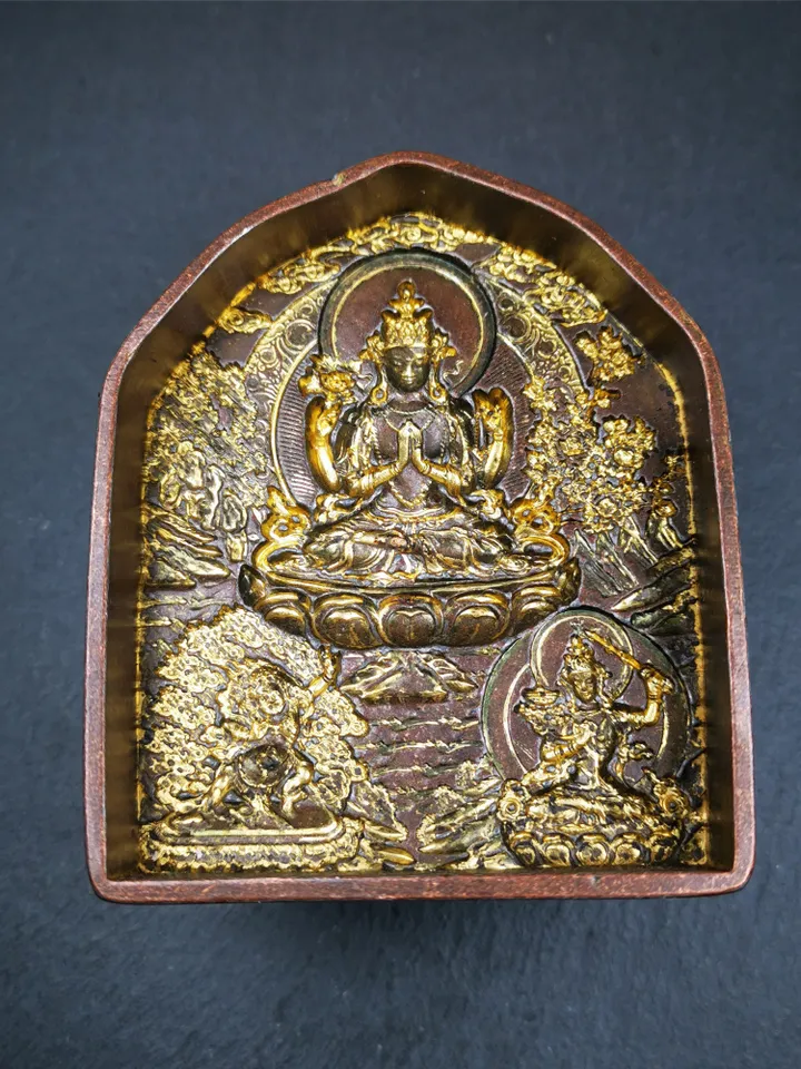 Gandhanra Tibetan Buddha Statue Tsa Tsa Mold,Three Great Bodhisattvas,Manjushri,Chenrezig,Vajrapani,Tsha Tsha Mould For Making Clay Statue