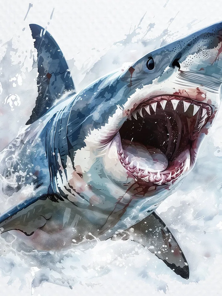 10 PNG Angry Shark Bundle, Watercolor White Shark Clipart, Printable Angry Shark images for sublimation, Paper craft, junk journal