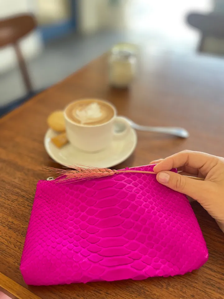 Genuine python skin hot pink cosmetic bag/ Purse Insert Organizer/ Bag Insert For Tote Bag/ exotic leather wallet / small snake skin clutch