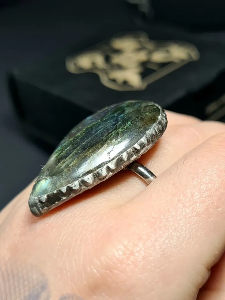 Labrodarite ring Big Massive Ring Luminous Ring Rainbow Ring