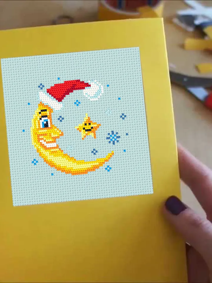 Christmas crescent moon cross stitch pattern download PDF Small Christmas pattern digital Winter embroidery PDF Mini tree ornaments #N11